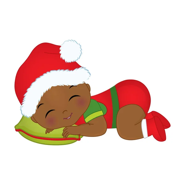Vector bonito afro-americano bebê menino vestindo roupas de Natal —  Vetores de Stock