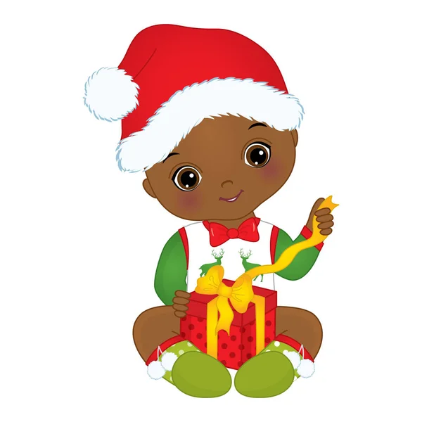 Vector bonito afro-americano bebê menino vestindo roupas de Natal —  Vetores de Stock