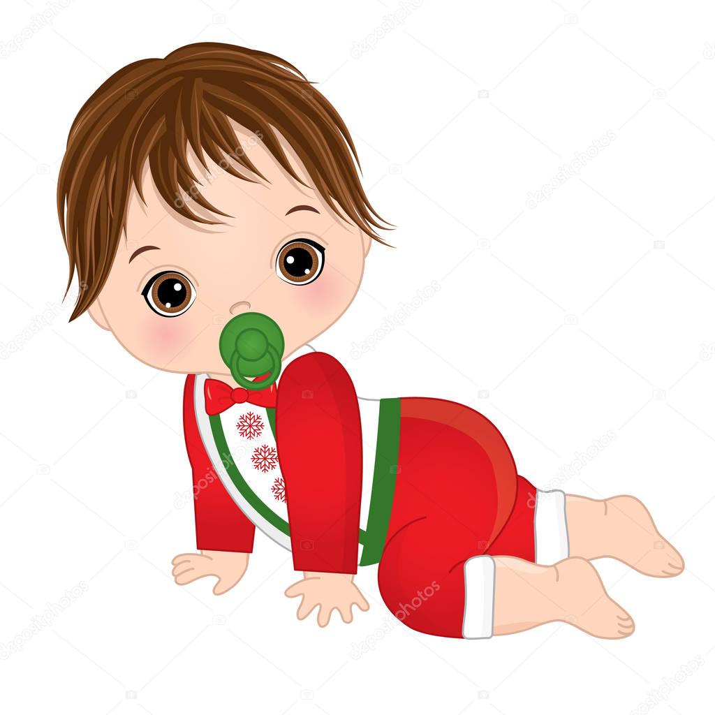 Vector Cute Baby Boy Wearing Christmas Clothes