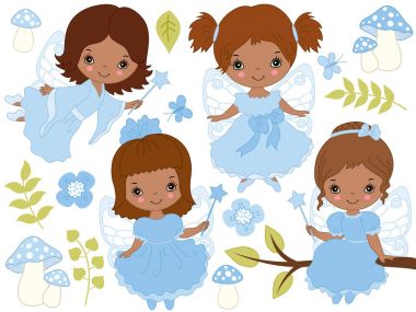 Vektör, şirin küçük Afrikalı-Amerikalı periler ayarla 