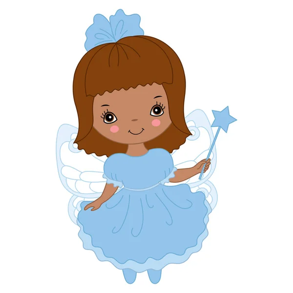 Vector schattige kleine African American Fairy met toverstaf — Stockvector