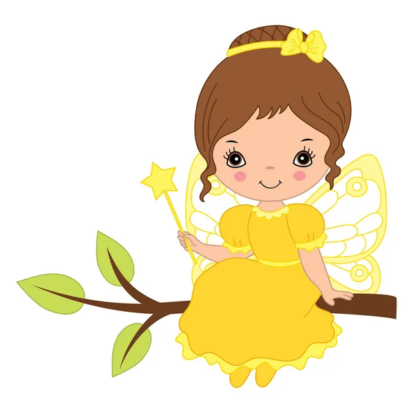Vector Cute Little Fairy met toverstaf — Stockvector
