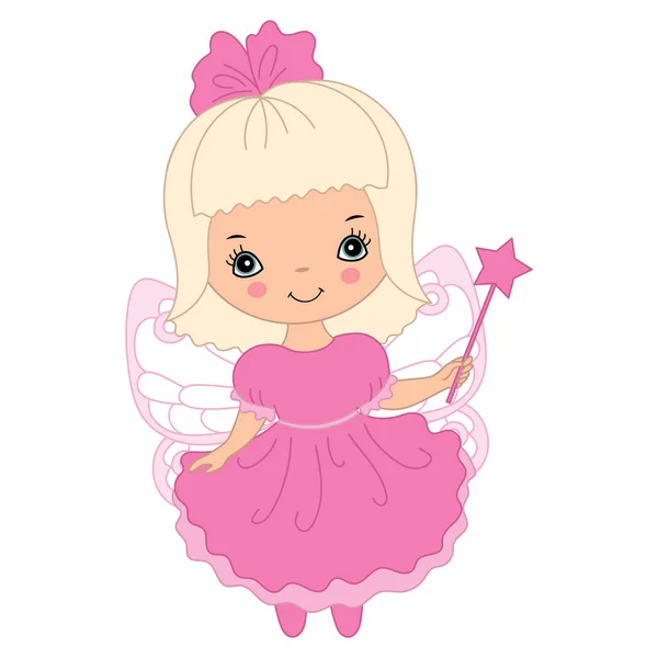 Vector Cute Little Fairy with Magic Wand — Stock Vector