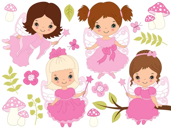 Vector Set of Cute Little Fairies - Stok Vektor