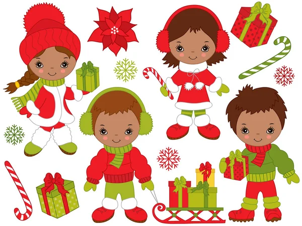 Vector African American Christmas little — Stock Vector