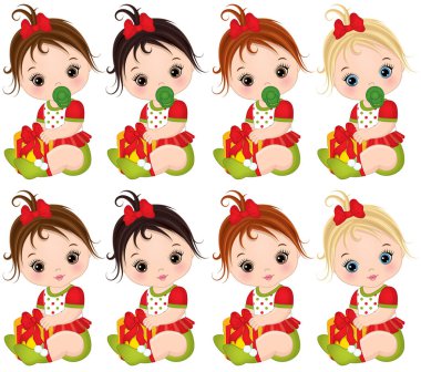 Noel kıyafetlerle vektör sevimli küçük bebek kız 