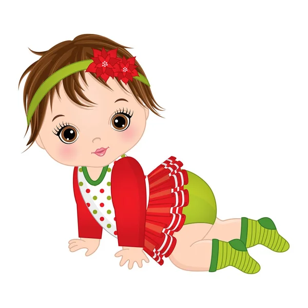 Vector lindo bebé niña usando ropa de Navidad — Vector de stock
