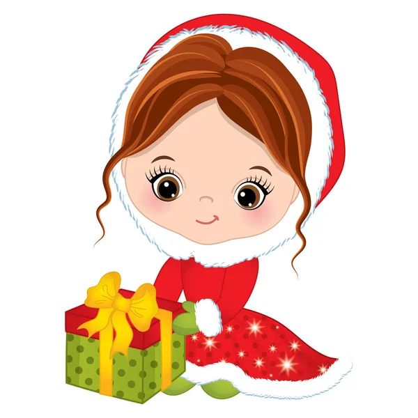 Wektor Cute Little Girl z Christmas Gift Box — Wektor stockowy