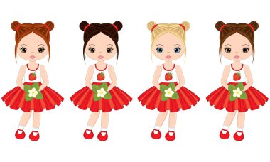 Vektör sevimli küçük kız çilek çiçekler