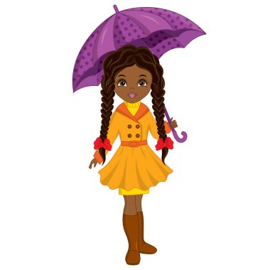 Vektör şemsiye ile güzel genç Afro-Amerikan kız