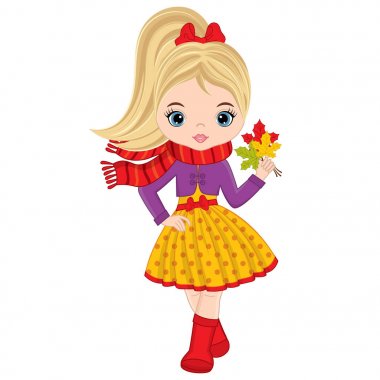 Sevimli küçük kız ile sonbahar yaprakları vektör