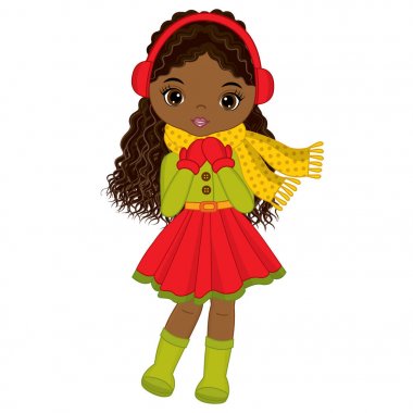 Vektör sevimli küçük Afrikalı-Amerikalı kız ile kulaklıklar