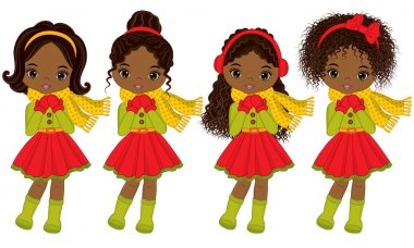 Vektör sevimli küçük Afrikalı-Amerikalı kız ile kulaklıklar