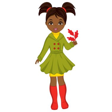 Sonbahar meşe ile genç Afro-Amerikan Kız güzel vektör yaprak
