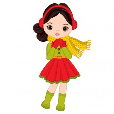 Kulaklıklar ile vektör sevimli küçük kız