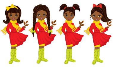 Sonbahar meşe ile genç Afro-Amerikan Kız güzel vektör yaprak