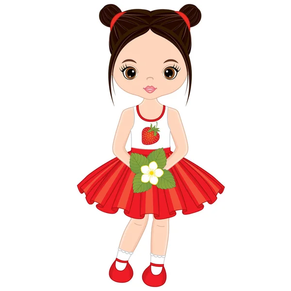 Διάνυσμα χαριτωμένο κοριτσάκι με φράουλα λουλούδι — Διανυσματικό Αρχείο