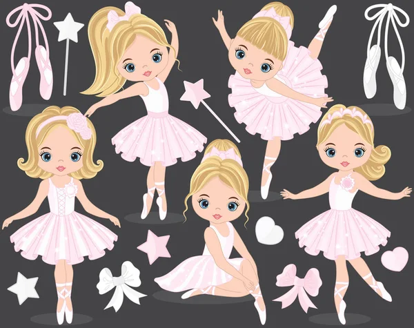 Vector Set with Cute Little Ballerinas Dancing - Stok Vektor