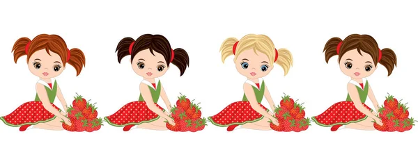 Vector lindo niñas con fresas — Vector de stock