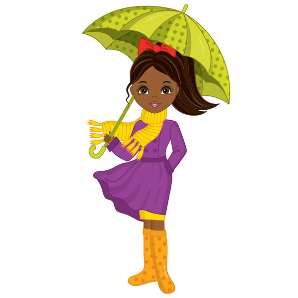 Vector bela jovem afro-americana menina com guarda-chuva — Vetor de Stock