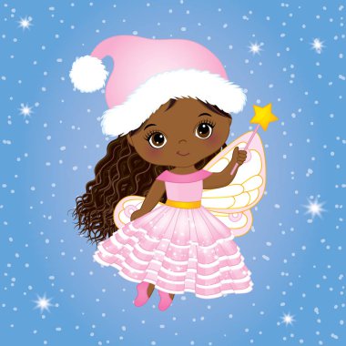 Vektör şirin küçük Noel peri sihirli değnek uçan ile