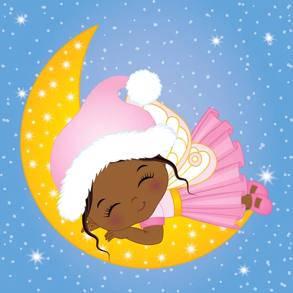 Vector Cute Little Christmas Fairy slapen op de maan — Stockvector