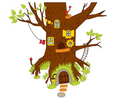 Vektör orman ağaç evi