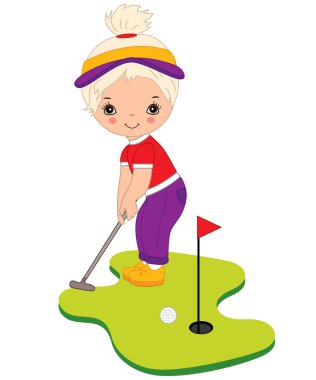 Golf oynarken vektör sevimli küçük kız