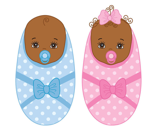 Векторные милые афроамериканские новорожденные близнецы. Векторный Малыш. Векторная девочка
