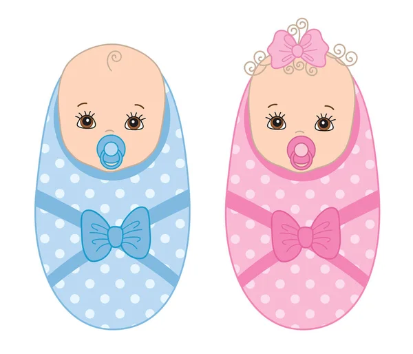 Векторные милые новорожденные близнецы. Векторный Малыш. Векторная девочка — стоковый вектор