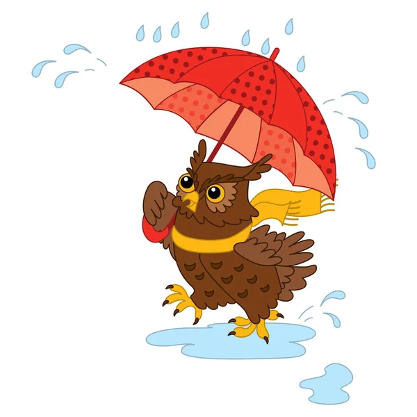 Vector Cute Cartoon Owl with Umbrella — Stock Vector