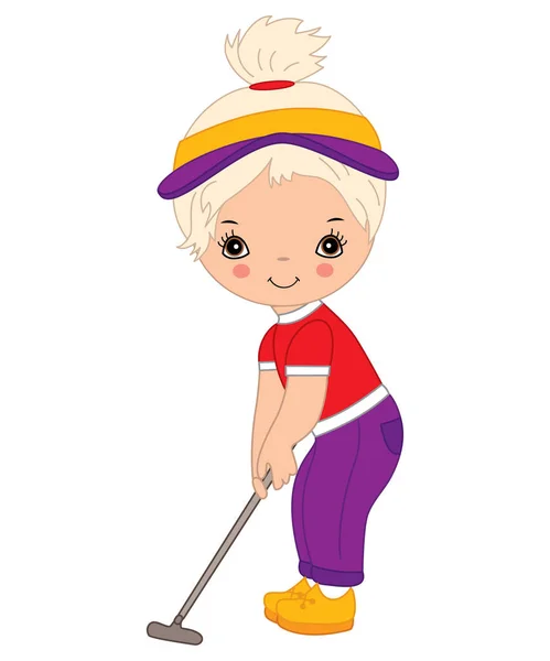 矢量可爱的小女孩打高尔夫球 — 图库矢量图片