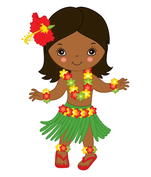 Vector linda niña en traje hawaiano tradicional bailando hula — Vector de stock