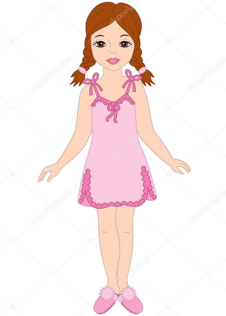 Vector Beautiful Young Girl in Nightgown and Sleepers  