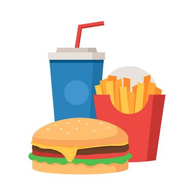 Hamburger, patates kızartması ve kola