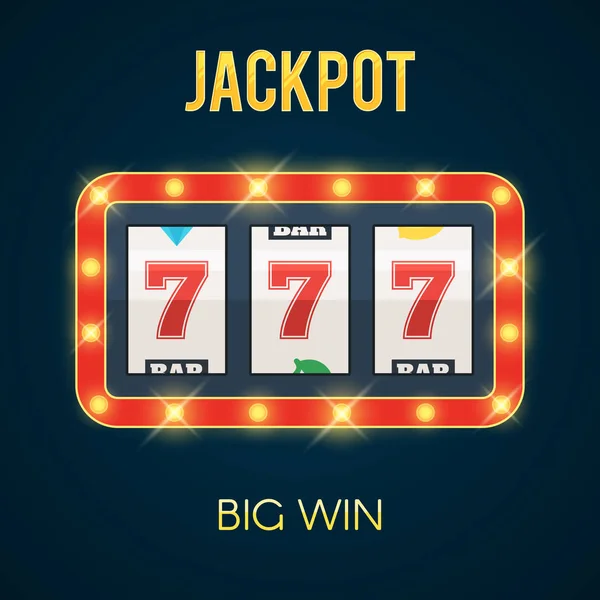 Jackpot en la máquina tragaperras con lámparas brillantes — Vector de stock