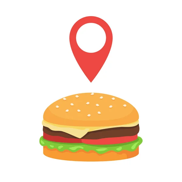 Map Pointer Burger Fast Food Concept Map Marker Vector Illustration — Stock Vector