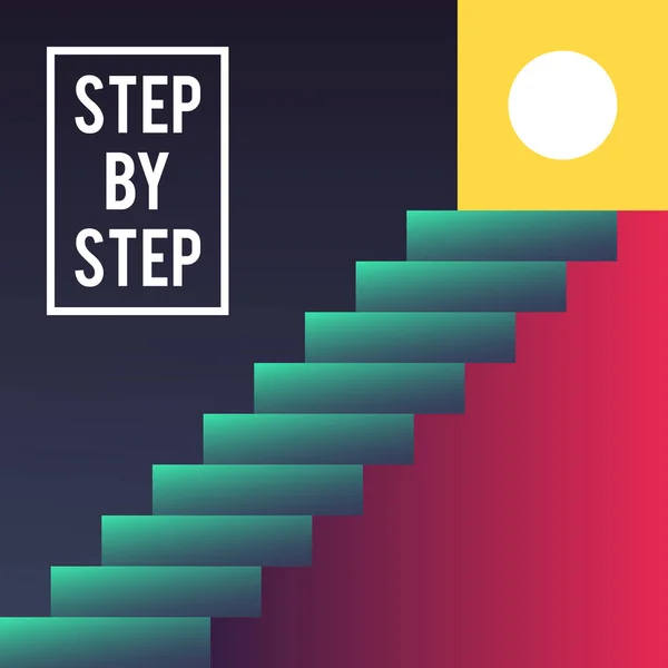 Concepto Paso Paso Escaleras Cima Éxito Logro Desarrollo Crecimiento Progreso — Vector de stock