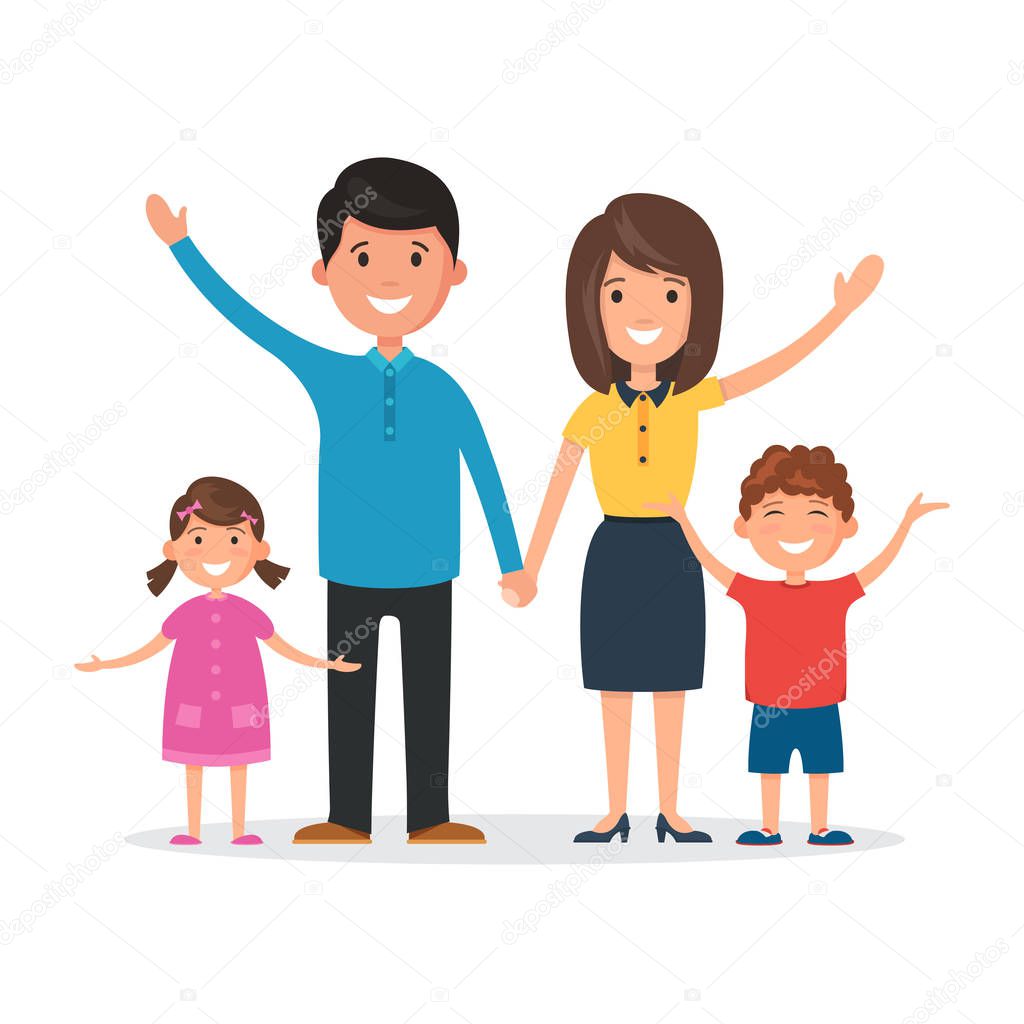 Happy family: mom and dad, daughter and son. Vector illustration in flat style isolated on white background