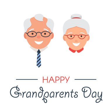Büyükanne ve büyükbabalar günün kutlu olsun, tebrik kartı. Çizgi film tarzında vektör illüstrasyonu beyaz arkaplanda izole edildi