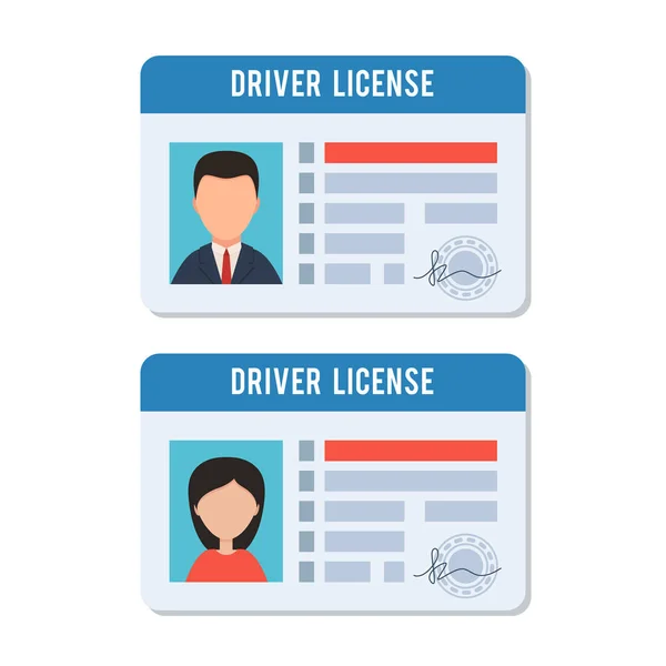 Man Woman Driver License Indification Card Photo Vector Illustration Flat — Stock Vector