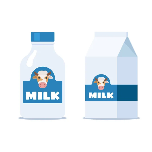 Fles Melk Melk Verpakt Met Een Koe Het Etiket Vector — Stockvector