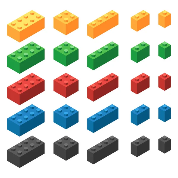 Conjunto Blocos Construção Plástico Diferentes Tamanhos Elementos Coloridos Designer Infantil —  Vetores de Stock