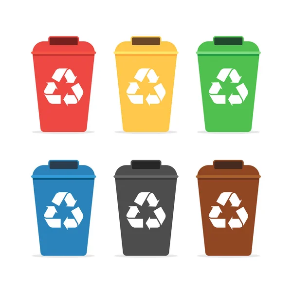 Recipientes Lixo Coloridos Para Reciclagem Reciclagem Papel Vidro Metal Bio Vetores De Stock Royalty-Free