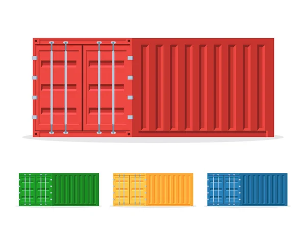 Вантажні Контейнери Червоні Сині Зелені Набір Піктограм Контейнерів Доставки Векторні — стоковий вектор