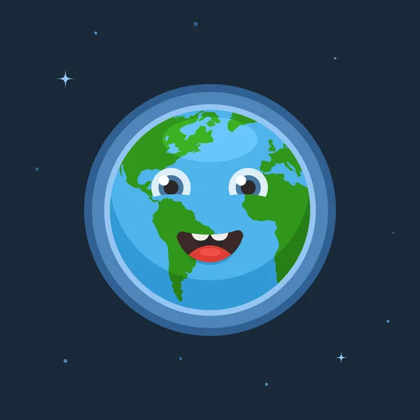 Lindo Personaje Tierra Fondo Espacio Con Estrellas Mundo Mapa Globo — Vector de stock