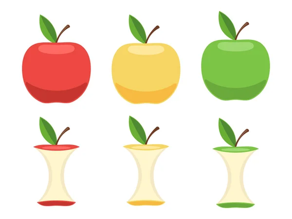 Zestaw całych jabłek i rdzeni jabłko — Wektor stockowy