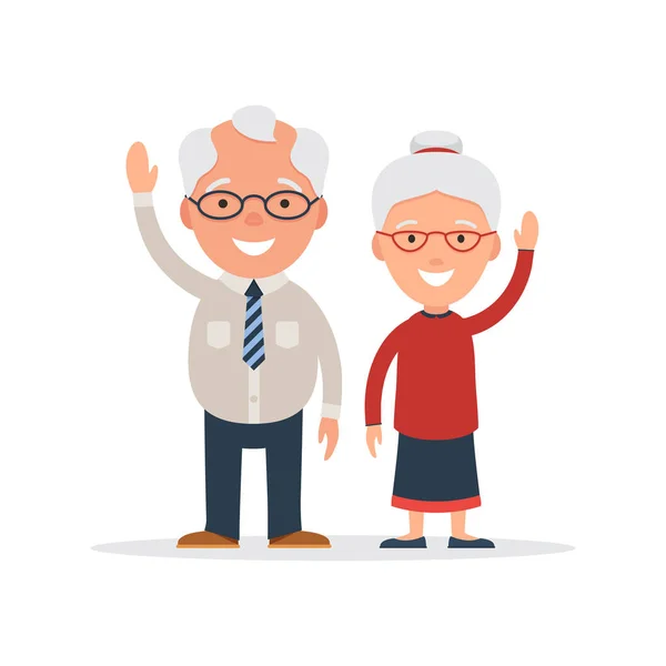 Una Pareja Ancianos Saludando Concepto Los Abuelos Ilustración Vectorial Estilo Vector De Stock