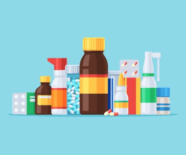 Farklı tıbbi hapları ve şişeler