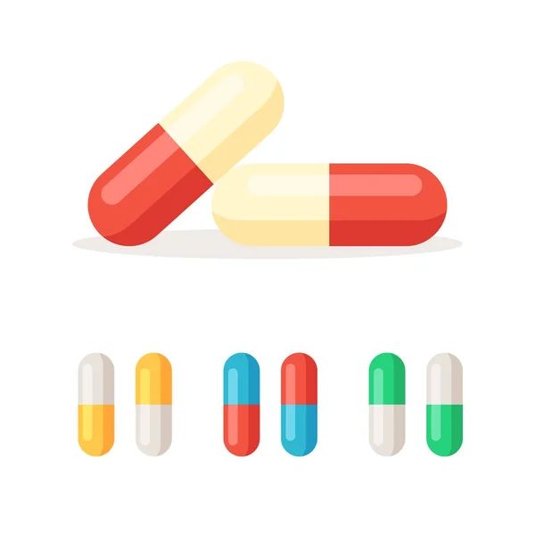 Kapszulák, tabletták ikon készlet — Stock Vector